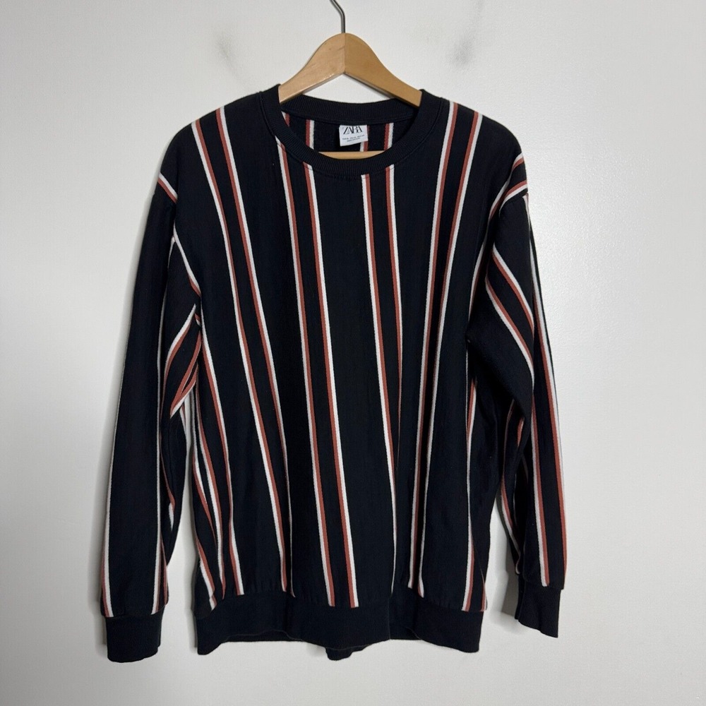 Zara Sweater Mens Black Stripe XL Wool‎